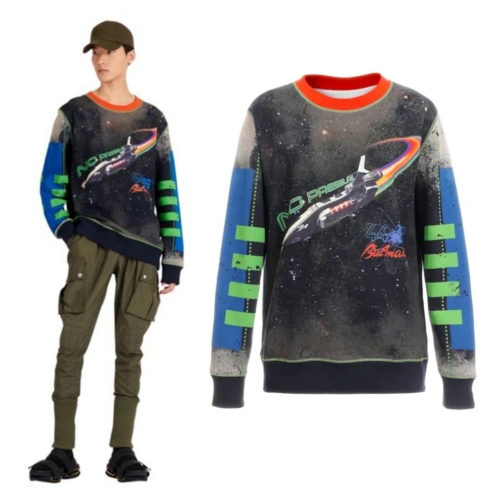 🆕️ Balmain Men's Spaceship Oversized Sweatshirt Size Small Skater Srreetwear